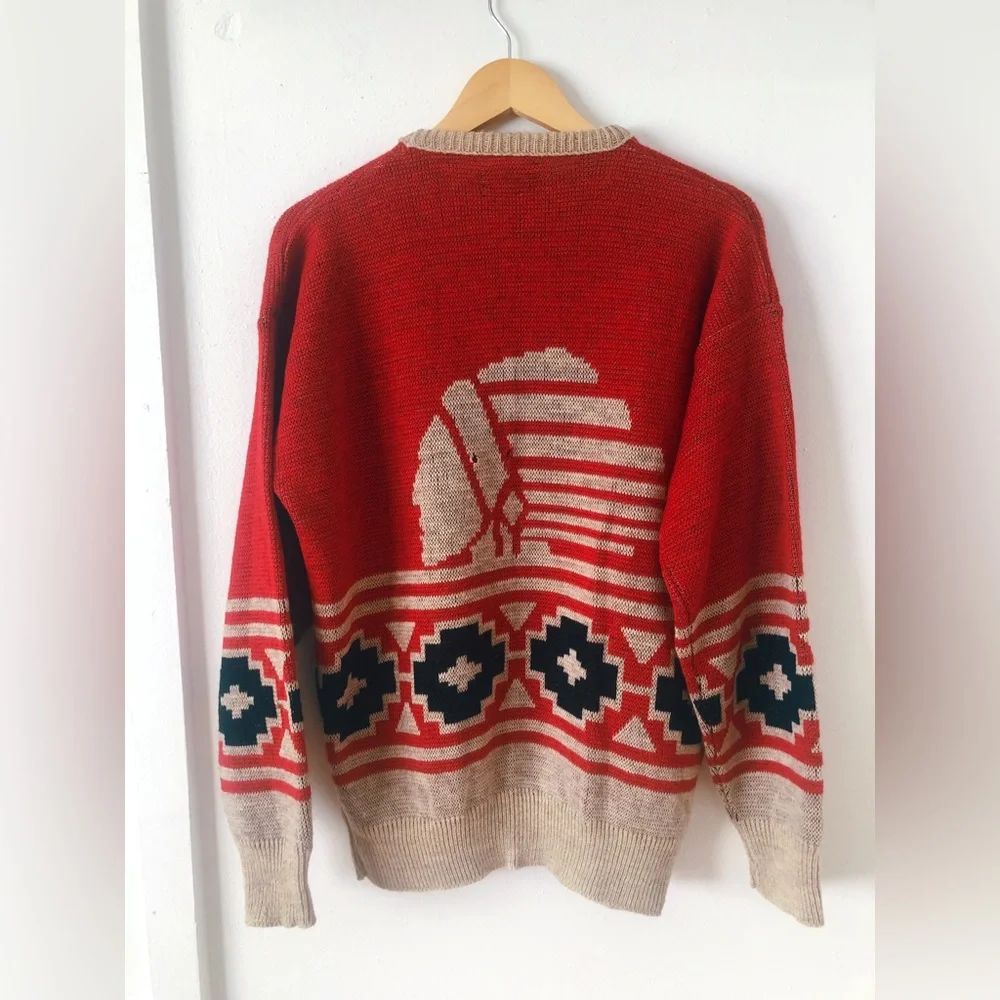 Vintage 70s 80s RARE Pendleton Wool Sweater with Western Motif - Picture 6 of 12